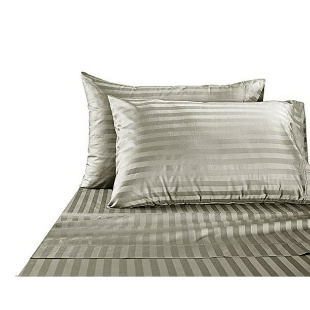 2 Queen Bed Sheet Sets Egyptian Cotton White Stripe Commercial Quality